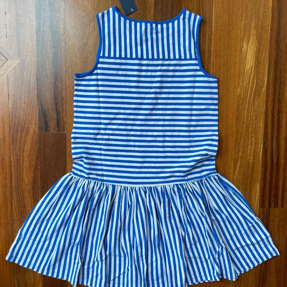 NEW Lands’ End Sz 10-12 Sleeveless Blue / White Striped Knit drop waist Dress